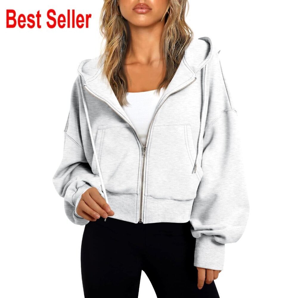 Full Zip Cropped Hoodie, Polyester Cotton Blend, Cozy Gym Top, Standard Size